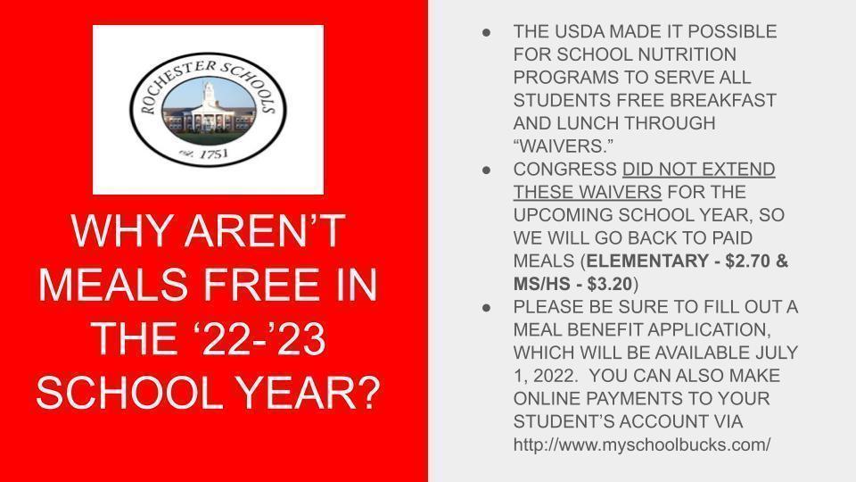 Why aren't meals free in the '22-'23 school year?