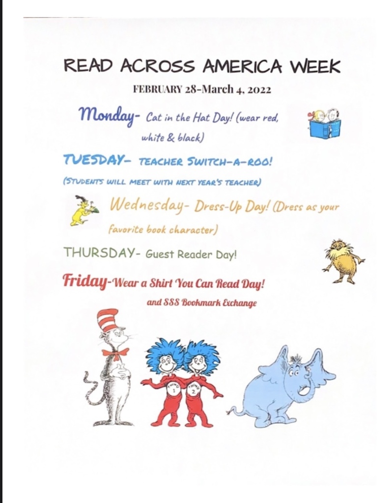 Image of the themes for Read Across America Week 2/28-3/4/22