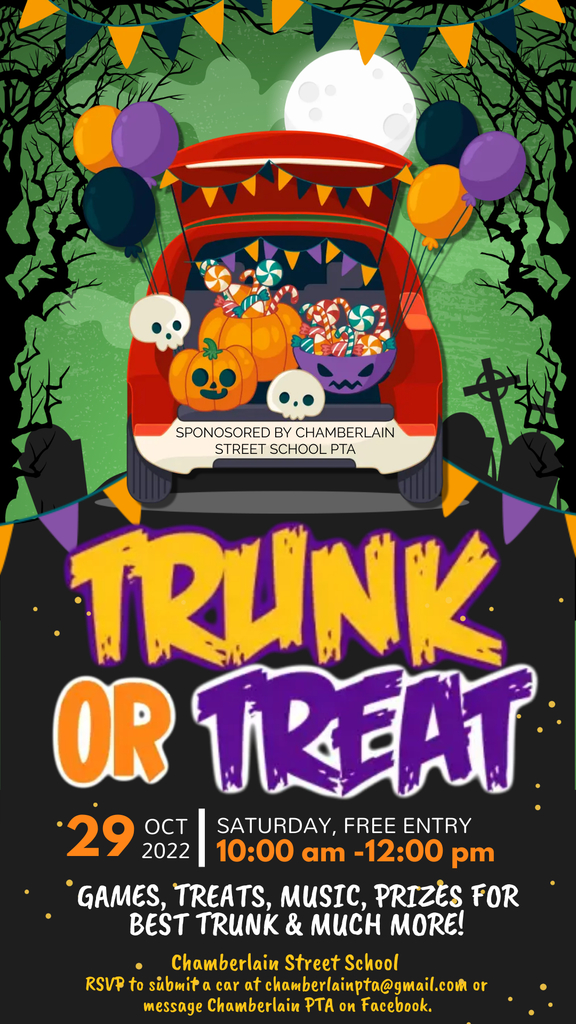 Trunk or Treat image of car trunk and pumpkin